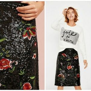 NWT Anthropologie Maeve Womens Size 2 Garden Glitz Skirt Black Sequin Floral